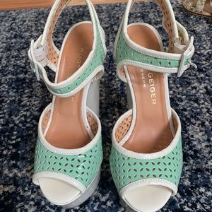 Kurt Geiger mint and white wedges
